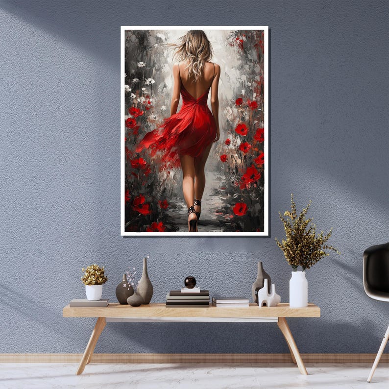 Woman in Red Dress Canvas Print – Floral Fashion Wall Art - Etsy Australia
