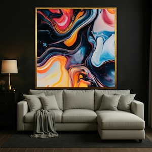 Fluid Abstract Canvas Wall Art, Vibrant Swirl Painting in Neon Colors, Contemporary Home Decor for Living Room or Office, Gift for Art Fans