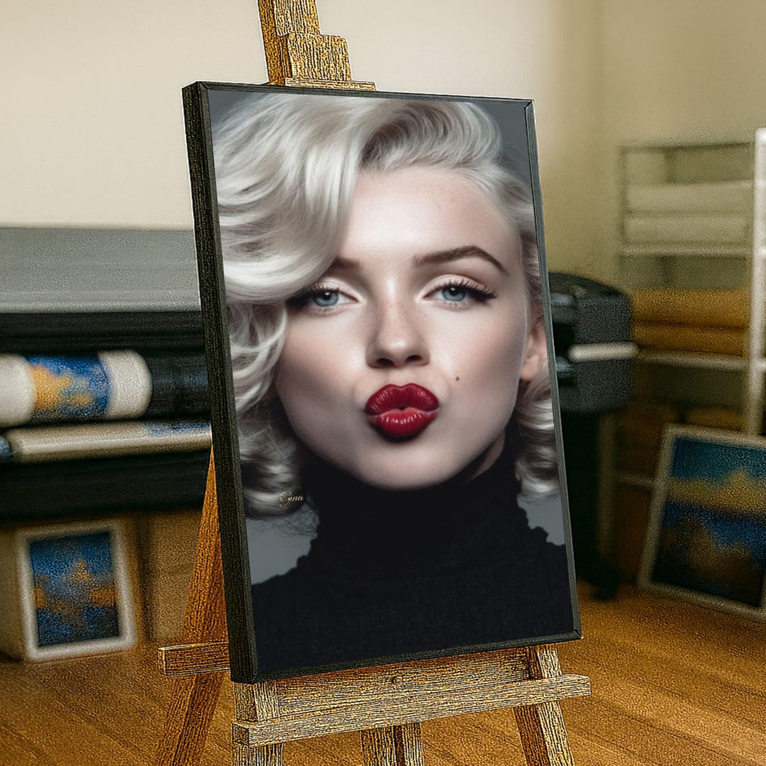 Glamorous Blonde Woman Portrait Canvas, Red Lips Close-up Wall Art ...