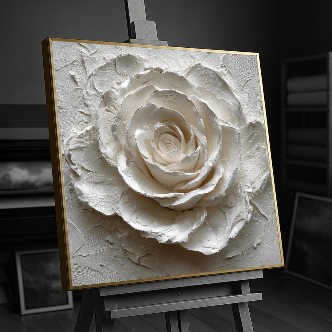 Textured White Rose Canvas Art, Floral Wall Decor, Botanical Nature ...