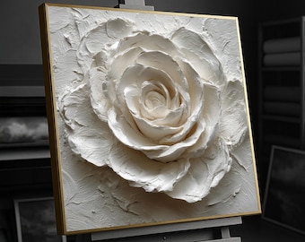 Elegant White Rose Canvas Wall Art, Floral Home Decor, Flower Canvas, Botanical Wall Decoration, Modern Nature Art Print
