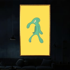 Squidward  canvas painting for modern wall decor, perfect funny home gift art from classic meme pop culture character Squidward