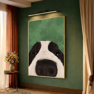 Curious Dog Close-Up Canvas, Whimsical Pet Portrait Art, Playful Animal Wall Decor