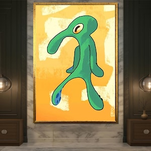 Bold and Brash canvas painting Squidward meme artwork for wall decor, perfect modern art gift and fun poster for quirky home interiors