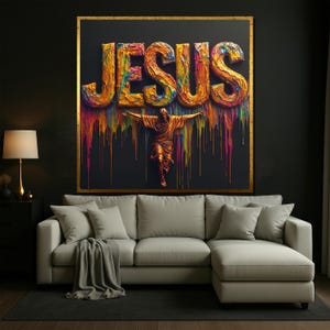 Colorful Jesus Wall Art, Christian Pop Art Canvas, Religious Modern Decor, Vibrant Faith Painting, Spiritual Artwork