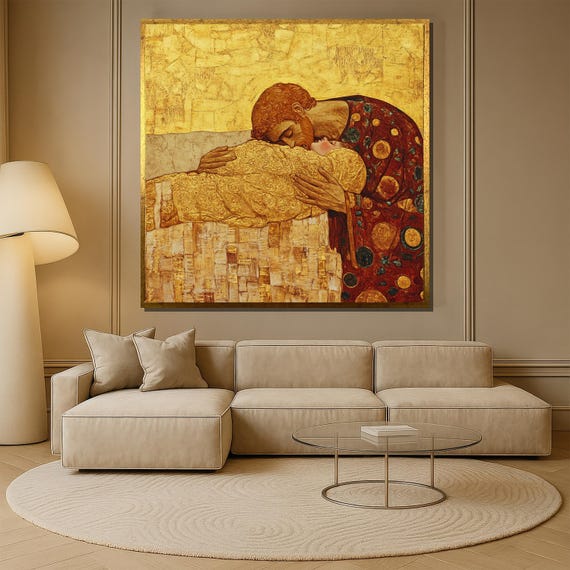 グスタフ・クリムト「接吻の抱擁」キャンバス絵画、寝室やリビング