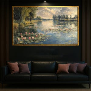 Canvas schilderij waterlelies Claude Monet – Sereen landschapskunst aan de muur voor natuurliefhebbers, perfect interieur en artistiek cadeau-idee