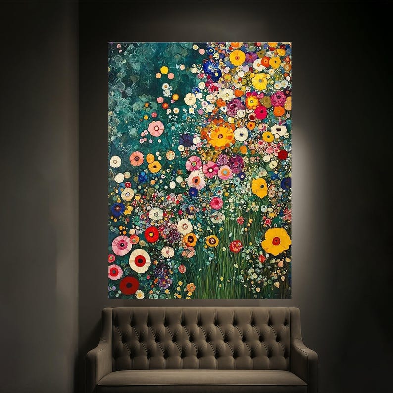 Vibrant Abstract Floral Canvas, Colorful Wildflowers Wall Art, Modern Garden Painting, Nature Canvas Decor, image 6