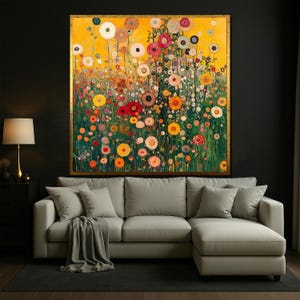 Canvastavla Gustav Klimt Blomsterträdgård: Livfull blommig väggkonst
