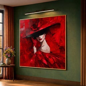 Elegant Woman Red Dress Canvas, Fashion Portrait Wall Art, Bold Red and Black Canvas, Sophisticated Lady Home Decor, Stylish Canvas Painting