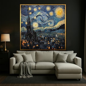 Van Gogh Starry Night Canvas Painting – Famous Night Sky Wall Art for Living Room – Classic Fine Art Gift for Home and Art Lovers