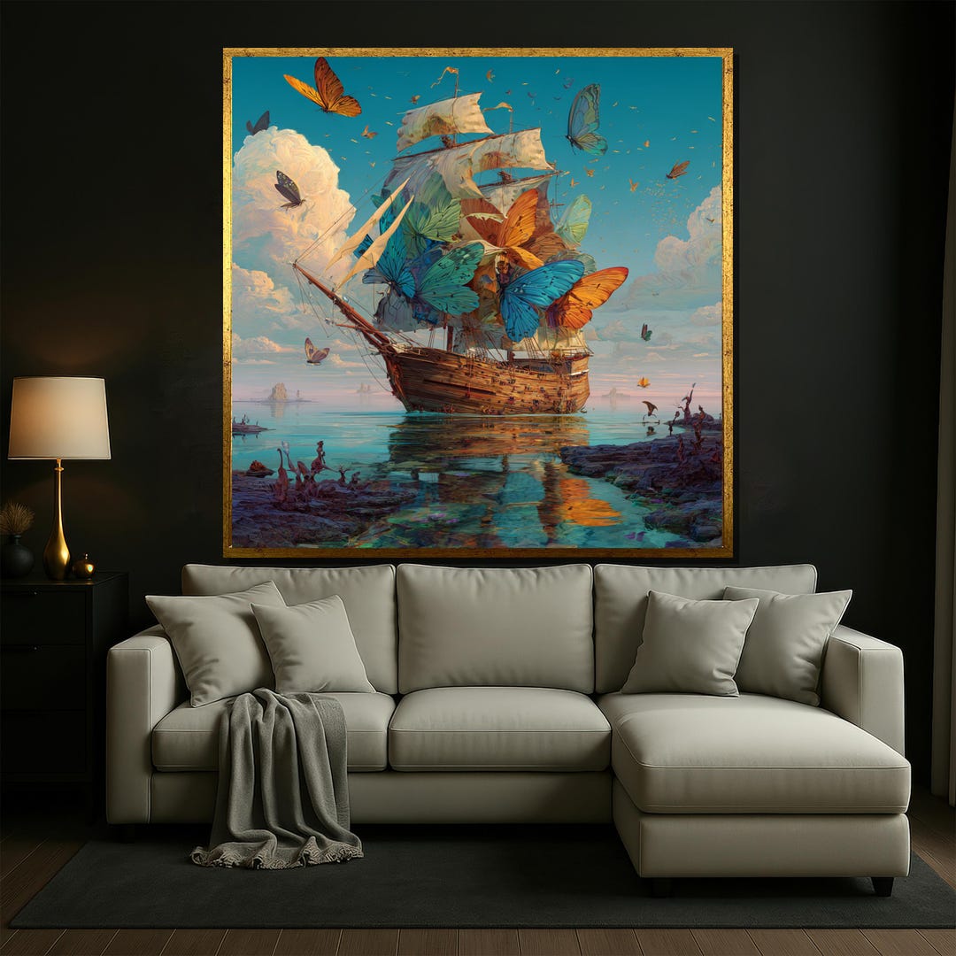Surreal Butterfly Ship Canvas Art: Fantasy Ocean Painting - Etsy