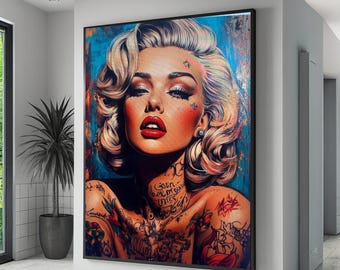 Tattooed Woman Canvas Print, Retro Pin-up Pop Art