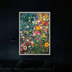 Vibrant Abstract Floral Canvas, Colorful Wildflowers Wall Art, Modern Garden Painting, Nature Canvas Decor, image 5
