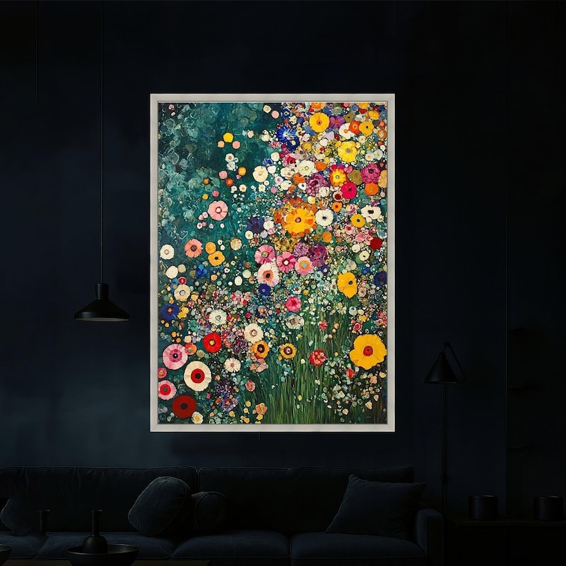 Vibrant Abstract Floral Canvas, Colorful Wildflowers Wall Art, Modern Garden Painting, Nature Canvas Decor, image 5