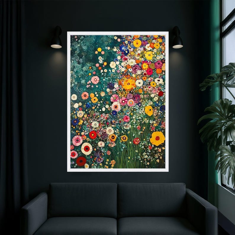 Vibrant Abstract Floral Canvas, Colorful Wildflowers Wall Art, Modern Garden Painting, Nature Canvas Decor, image 4