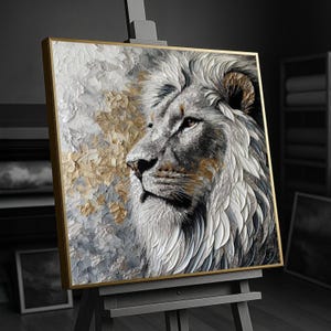 Majestic Lion Portrait Canvas, Animal Wall Art, Elegant Wildlife Canvas, Modern Safari Home Decor, Ready to Hang Artwork