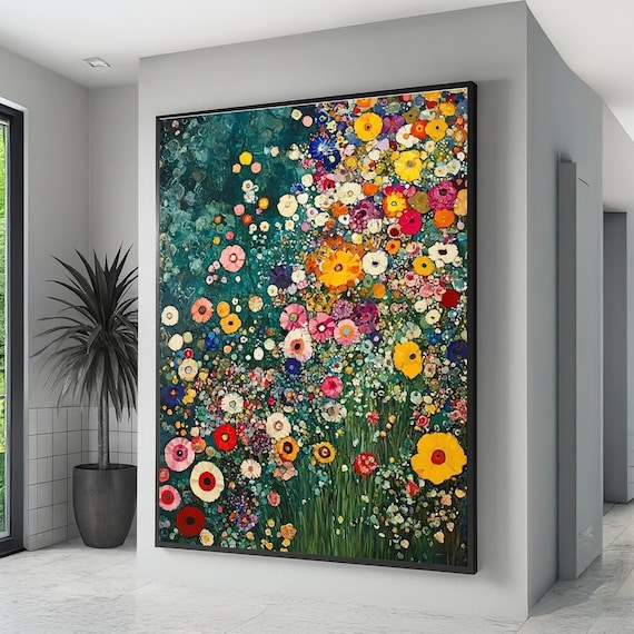 Vibrant Abstract Floral Canvas, Colorful Wildflowers Wall Art, Modern Garden Painting, Nature Canvas Decor,