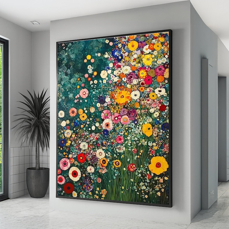Vibrant Abstract Floral Canvas, Colorful Wildflowers Wall Art, Modern Garden Painting, Nature Canvas Decor, image 1