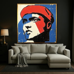 Fernand Léger Canvas Painting – Modernist Red Blue Portrait Wall Art – Cubist Style Bold Graphic Gift for Art Collectors