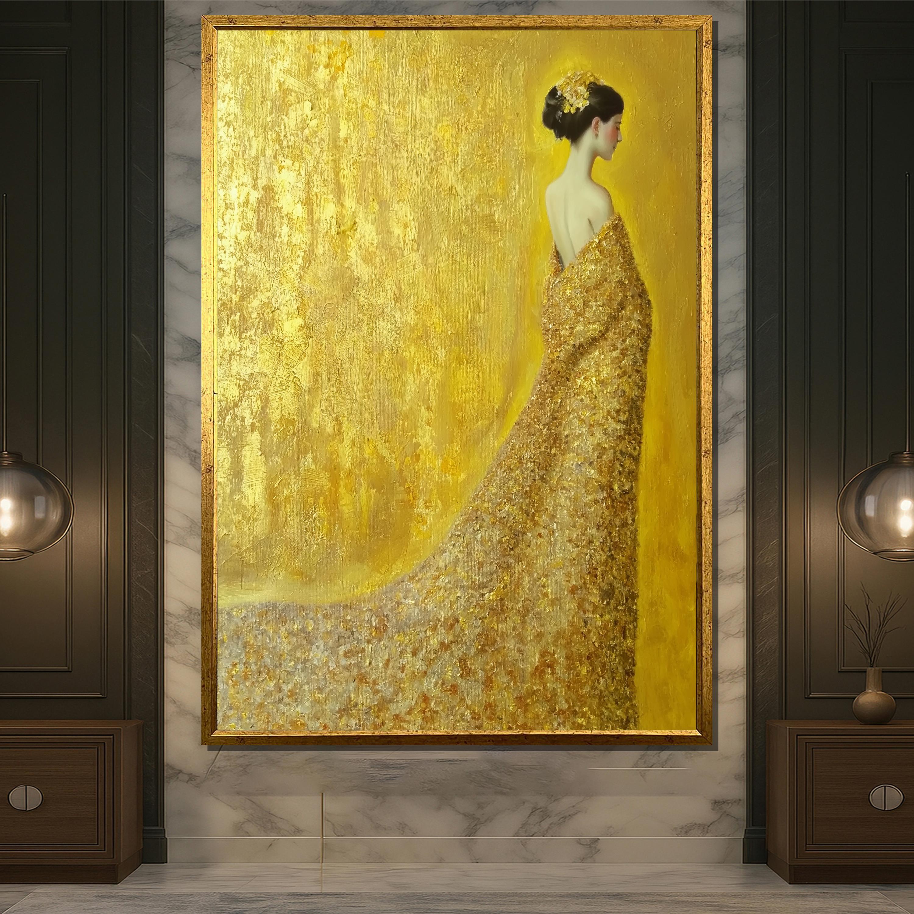 グスタフ・クリムト作「金の貴婦人」肖像画キャンバス – 金色を基調と