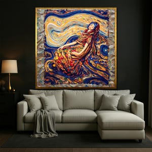 Dreamy Woman Canvas Painting Wall Art, Whimsical Flowing Dress Design for Home Decor, Colorful Artistic Gift for Boho Art Enthusiasts