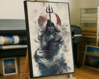 シヴァ神の瞑想キャンバス絵画、ヒンドゥー教の神の壁装飾、青い