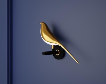 Aplique de pared moderno con pájaro dorado: Decoración art déco para el hogar (archivo digital)