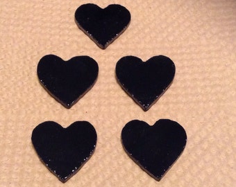 5 stained glass black hearts, 1 1/4"