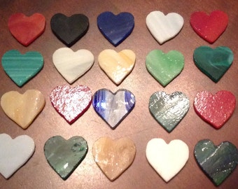 20 stained glass hearts 1 1/4", assorted colors