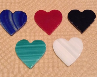 5 stained glass hearts 1 1/4", assorted colors