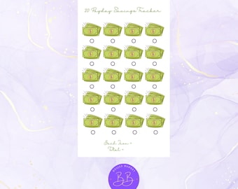 20 Rastreador de ahorros de día de pago / Inserto de presupuesto reutilizable A6