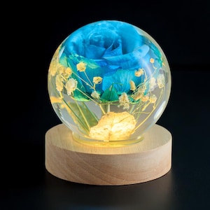 Blue Rose Resin Lamp: Handmade Epoxy Flower Night Light