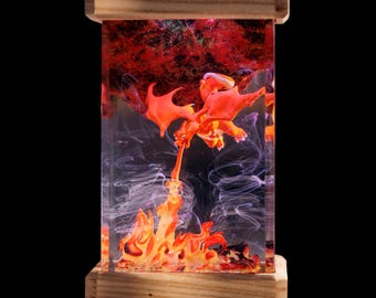 Dragon Epoxy Resin Lamp, Handmade Wooden Nightstand Light, Custom Dragon Sculpture Lamp, Fantasy Art Table Lamp Decor