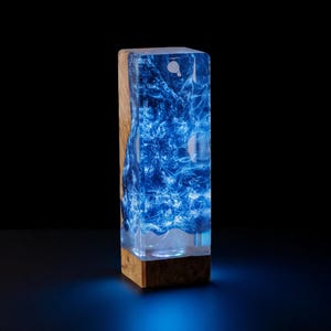 Handmade Epoxy Resin Lamp: Ocean Mist LED Night Light, Wood Base - Etsy