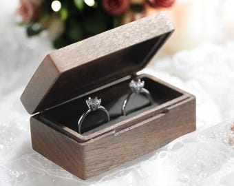 Wood Ring Box - Storage for 2 Rings, Engraved Ring Bearer Box Alternative Wedding Ceremony, Unique Proposal Engagement Gift Meaningful Gift