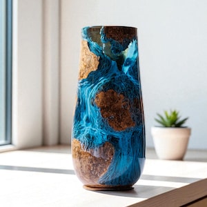 Handmade Burl Wood & Resin Vase: Rustic Modern Home Decor