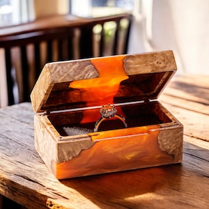 Unique Resin ENGAGEMENT RING BOX from epoxy and wood, Engagement ring holder for elegant ring,  Anniversary Day gift for her, Wife Gift