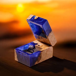 Unique Resin ENGAGEMENT RING BOX from epoxy and wood, Engagement ring holder for elegant ring,  Anniversary Day gift for her, Wife Gift