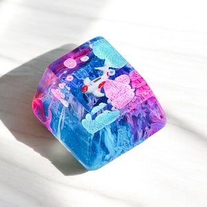 Pink Blue Koi Fish Resin Keycap SA/OEM Profile Artisan Keycap Handmade for Cherry MX Mechanical Keyboards Gaming Setup Gift for Him