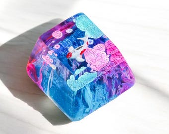 Pink Blue Koi Fish Resin Keycap SA/OEM Profile Artisan Keycap Handmade for Cherry MX Mechanical Keyboards Gaming Setup Gift for Him