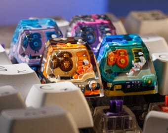 Blue Astronaut Galaxy Keycap – Handmade Resin Keycap for Cherry MX Mechanical Keyboards | Universe Theme Birthday Gift for Gamers & Typists