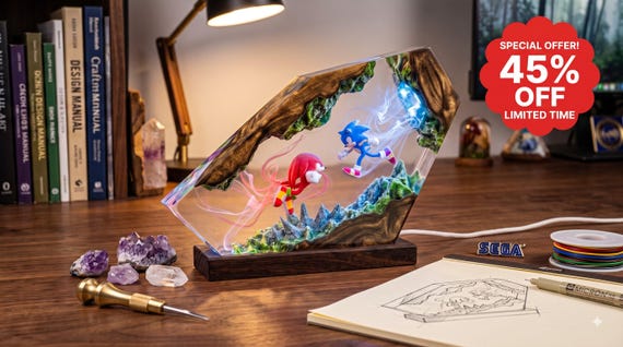 Blue Red Speedster Resin Lamp, Epoxy Wood Night Light, Fantasy Gamer Decor, Handmade Desk Lamp, Custom Gift for Kids & G