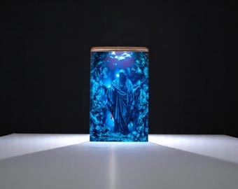 Custom Jesus Night Light | Christian LED Lamp , | Handmade Wood Resin Night Light | Unique Nautical Gift Decor, gift for him,holy jesus lamp