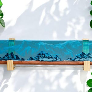 Resin snow mountain and ocean Wrist Rest for Mechanical Keyboard – Handmade Epoxy Art with Wood | Custom Gaming Setup Accessory wrist rest