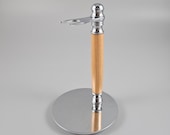 Chrome plated Razor Stand made from Cherry wood