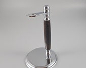 Chrome plated Razor Stand made from Ebonized oak wood