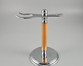 Chrome plated shaving stand made from Cherry wood