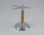 Chrome plated shaving stand made from Arbutus wood