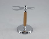 Chrome plated shaving stand made from Arbutus wood
